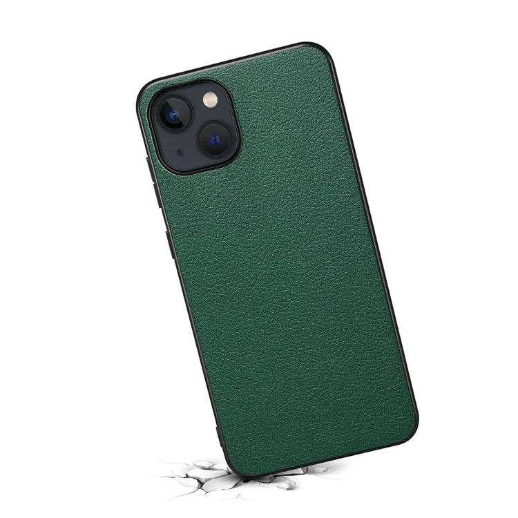 For iPhone 14 Case PU+TPU+PC Calf Texture Cell Phone Back Cover