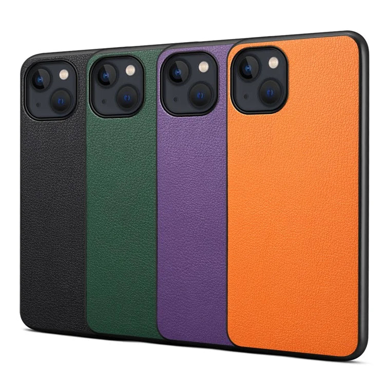 For iPhone 14 Case PU+TPU+PC Calf Texture Cell Phone Back Cover