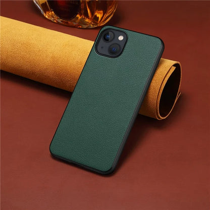 For iPhone 14 Case PU+TPU+PC Calf Texture Cell Phone Back Cover