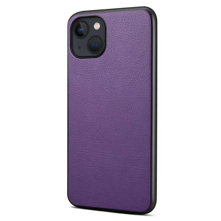 For iPhone 14 Case PU+TPU+PC Calf Texture Cell Phone Back Cover