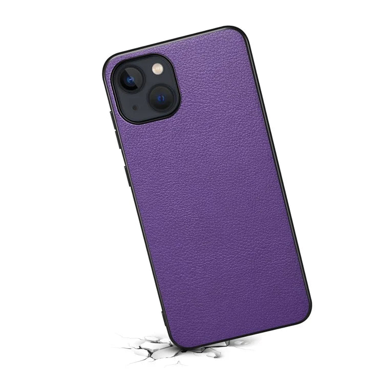 For iPhone 14 Case PU+TPU+PC Calf Texture Cell Phone Back Cover
