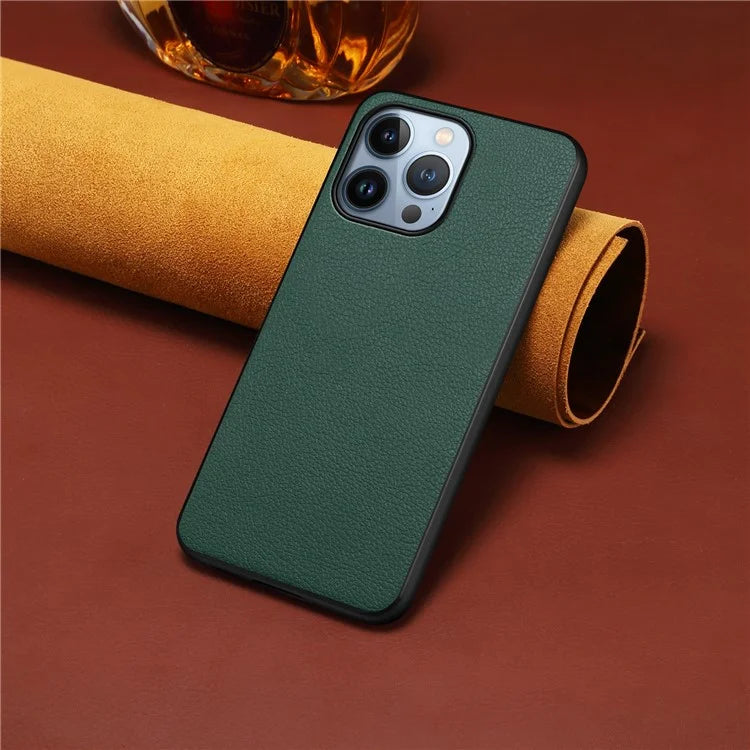 For iPhone 13 Pro Shockproof Case PU Leather Calf Texture Cell Phone Back Cover
