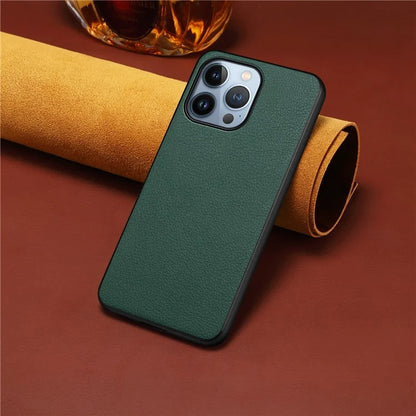 For iPhone 13 Pro Shockproof Case PU Leather Calf Texture Cell Phone Back Cover
