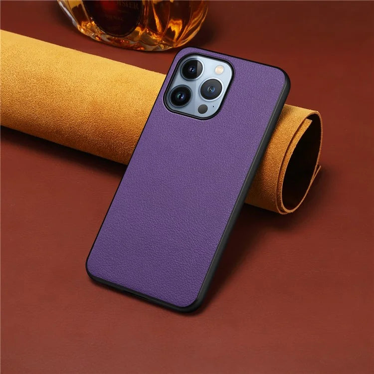 For iPhone 13 Pro Shockproof Case PU Leather Calf Texture Cell Phone Back Cover