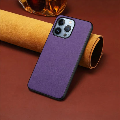 For iPhone 13 Pro Shockproof Case PU Leather Calf Texture Cell Phone Back Cover