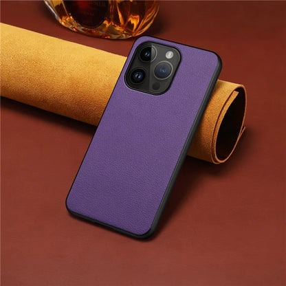 For iPhone 14 Pro Max Case Calf Texture PU+TPU+PC Phone Back Cover