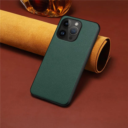 For iPhone 14 Pro Max Case Calf Texture PU+TPU+PC Phone Back Cover