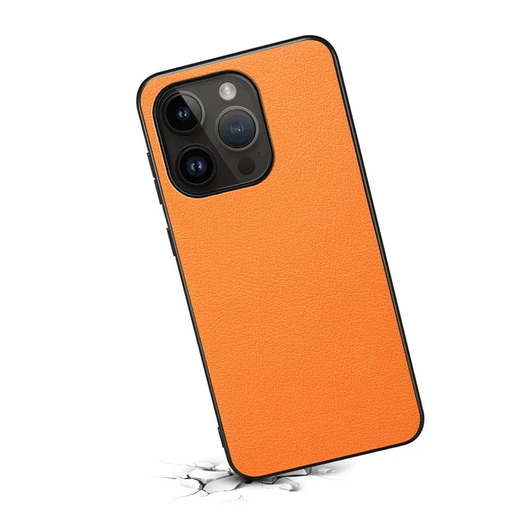 For iPhone 14 Pro Max Case Calf Texture PU+TPU+PC Phone Back Cover