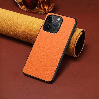 For iPhone 14 Pro Max Case Calf Texture PU+TPU+PC Phone Back Cover