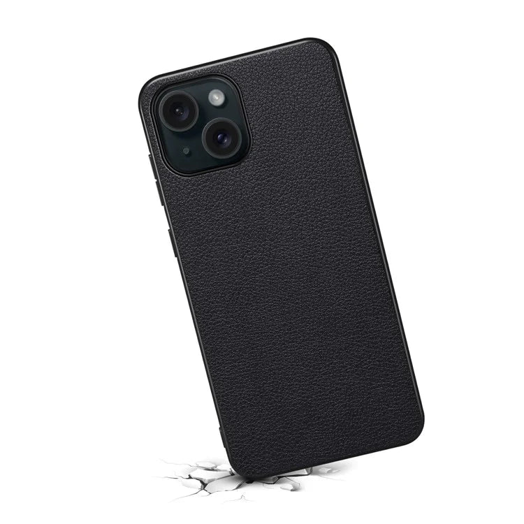 For iPhone 15 Plus Case Calf Texture PU Leather Covered Cell Phone Case
