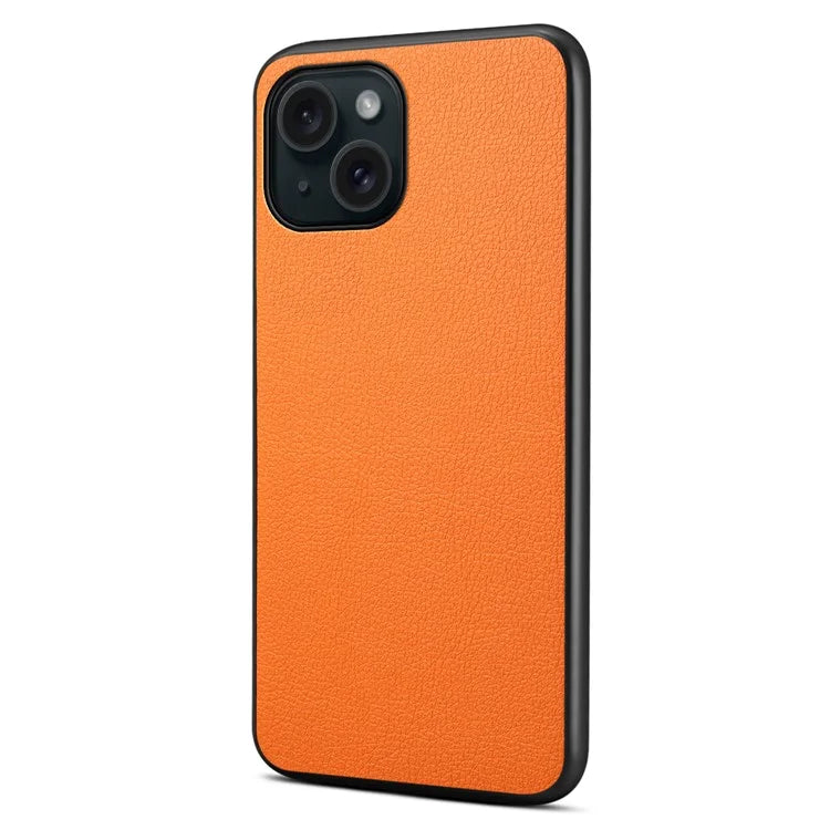 For iPhone 15 Plus Case Calf Texture PU Leather Covered Cell Phone Case