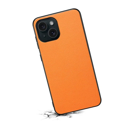 For iPhone 15 Plus Case Calf Texture PU Leather Covered Cell Phone Case