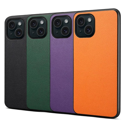 For iPhone 15 Plus Case Calf Texture PU Leather Covered Cell Phone Case
