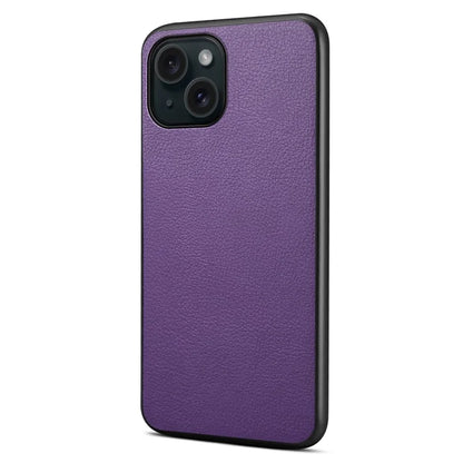 For iPhone 15 Plus Case Calf Texture PU Leather Covered Cell Phone Case