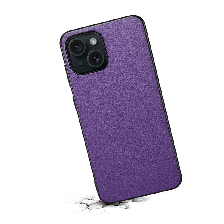 For iPhone 15 Plus Case Calf Texture PU Leather Covered Cell Phone Case