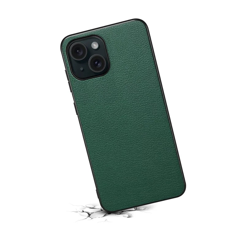 For iPhone 15 Plus Case Calf Texture PU Leather Covered Cell Phone Case