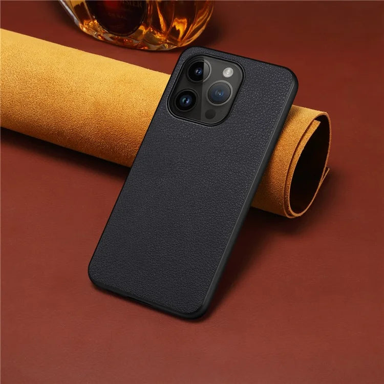 For iPhone 14 Pro Protective Case Calf Texture PU+PC+TPU Phone Cover