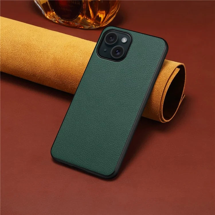 For iPhone 14 Plus Case Calf Texture PU Leather+TPU+PC Back Phone  Cover
