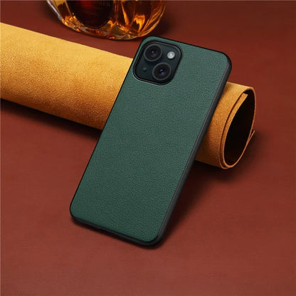 For iPhone 14 Plus Case Calf Texture PU Leather+TPU+PC Back Phone  Cover