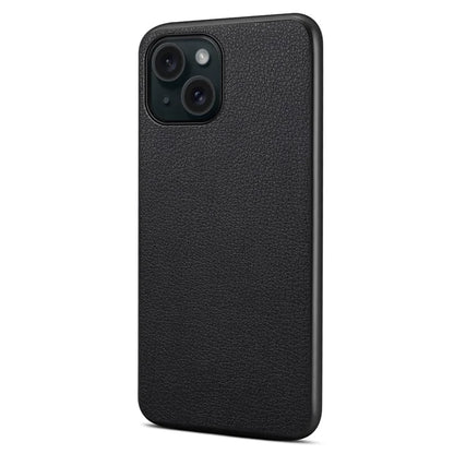 For iPhone 15 Slim Fit Case Anti-Drop Calf Texture PU+PC+TPU Phone Cover