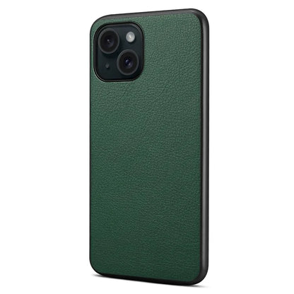 For iPhone 15 Slim Fit Case Anti-Drop Calf Texture PU+PC+TPU Phone Cover