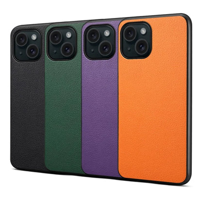 For iPhone 15 Slim Fit Case Anti-Drop Calf Texture PU+PC+TPU Phone Cover