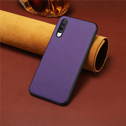 For Samsung Galaxy A70 Case PU Leather Drop Protection Phone Cover with Calf Texture