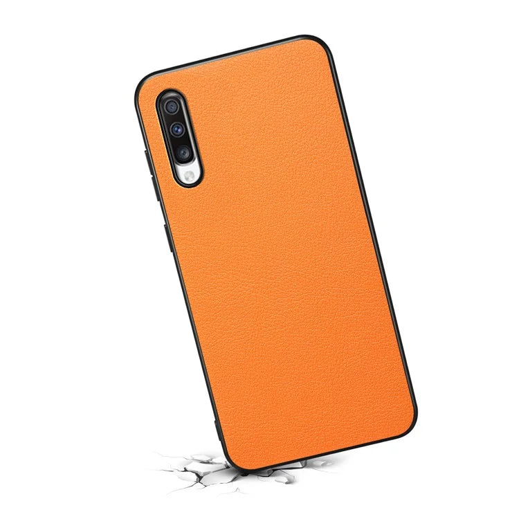 For Samsung Galaxy A70 Case PU Leather Drop Protection Phone Cover with Calf Texture