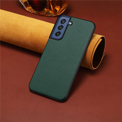 For Samsung Galaxy S21 FE 5G Case Calf Texture PU Leather+TPU+PC Phone Protector