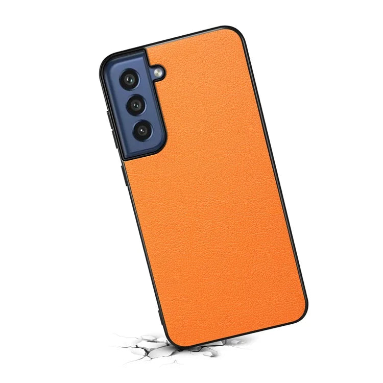 For Samsung Galaxy S21 FE 5G Case Calf Texture PU Leather+TPU+PC Phone Protector