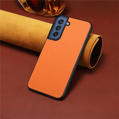 For Samsung Galaxy S21 FE 5G Case Calf Texture PU Leather+TPU+PC Phone Protector