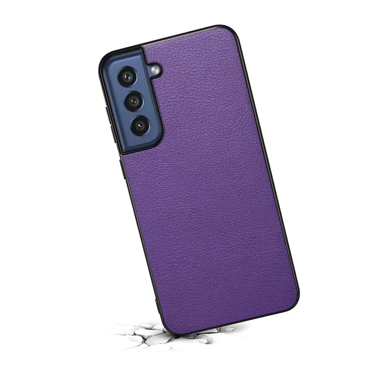 For Samsung Galaxy S21 FE 5G Case Calf Texture PU Leather+TPU+PC Phone Protector
