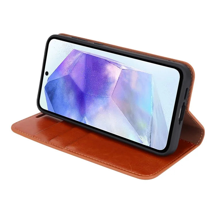 For Samsung Galaxy A55 5G Wallet Case Crazy Horse Texture Split Leather+TPU Phone Cover