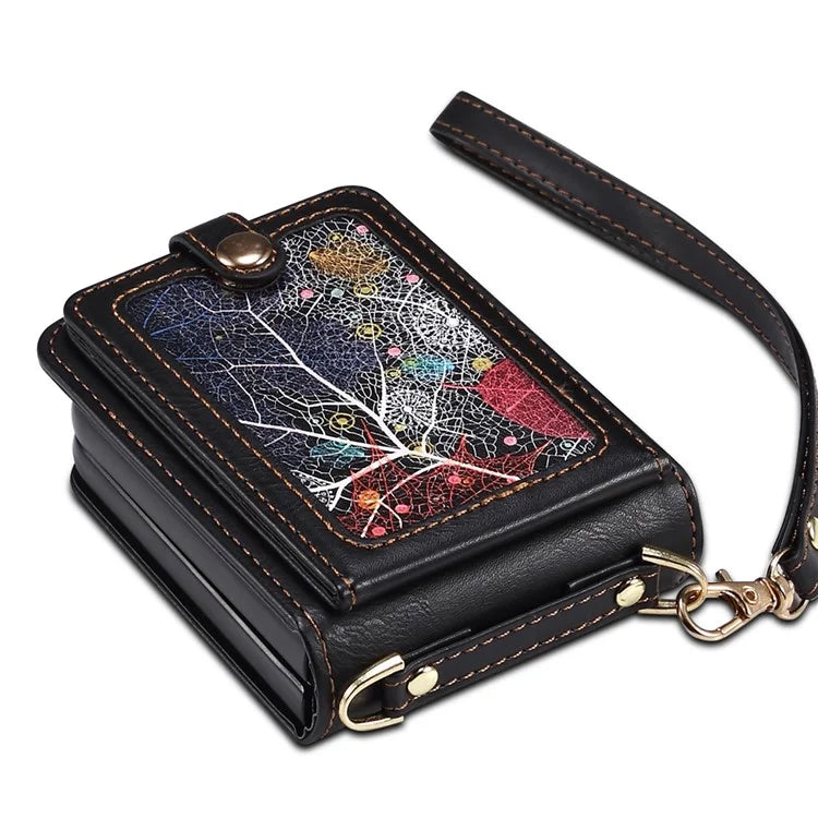 For Samsung Galaxy Z Flip5 5G Case PU Leather+PC Interstellar Pattern Phone Cover with Straps