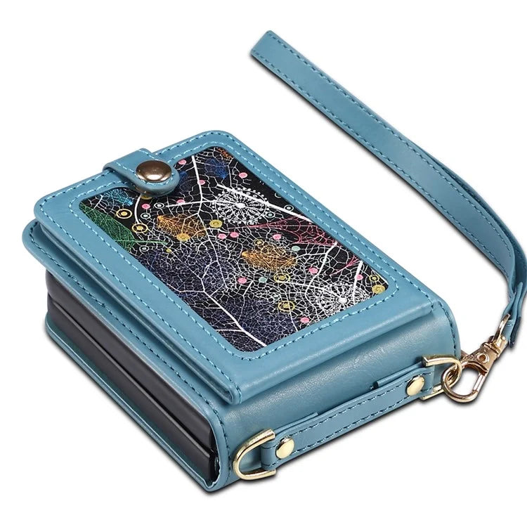 For Samsung Galaxy Z Flip5 5G Case PU Leather+PC Interstellar Pattern Phone Cover with Straps