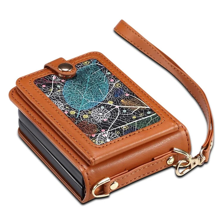 For Samsung Galaxy Z Flip5 5G Case PU Leather+PC Interstellar Pattern Phone Cover with Straps
