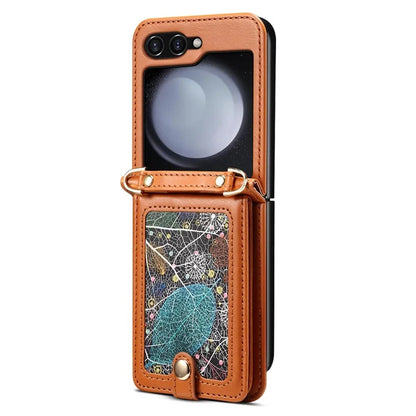 For Samsung Galaxy Z Flip5 5G Case PU Leather+PC Interstellar Pattern Phone Cover with Straps