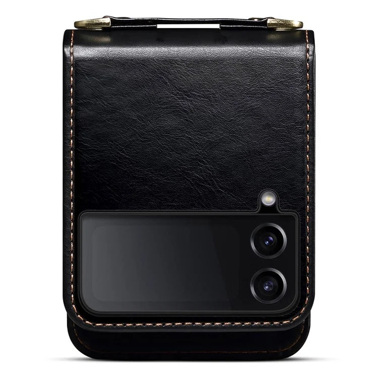 For Samsung Galaxy Z Flip4 5G Cell Phone Case PU Leather+PC Interstellar Pattern Shell with Shoulder Strap