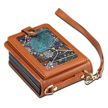 For Samsung Galaxy Z Flip4 5G Cell Phone Case PU Leather+PC Interstellar Pattern Shell with Shoulder Strap