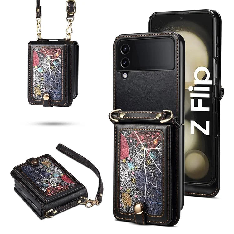For Samsung Galaxy Z Flip3 5G Case with Wrist Strap Leather+PC Shockproof Phone Cover