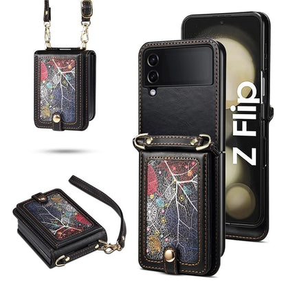 For Samsung Galaxy Z Flip3 5G Case with Wrist Strap Leather+PC Shockproof Phone Cover