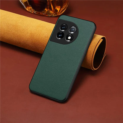 For OnePlus 11 5G Case PU Leather Coated PC+TPU Calf Textured Cover