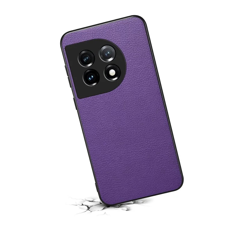 For OnePlus 11 5G Case PU Leather Coated PC+TPU Calf Textured Cover