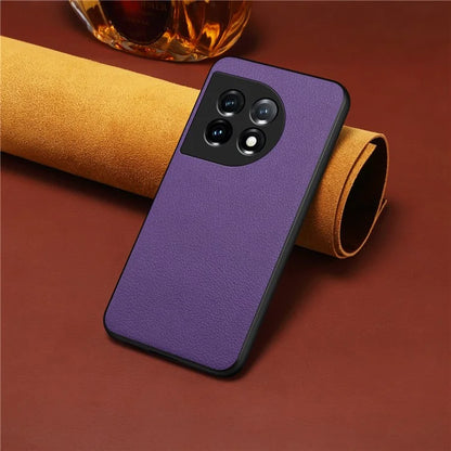 For OnePlus 11 5G Case PU Leather Coated PC+TPU Calf Textured Cover