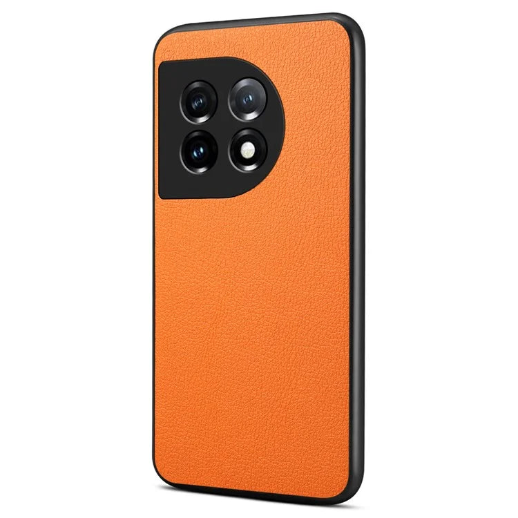 For OnePlus 11 5G Case PU Leather Coated PC+TPU Calf Textured Cover