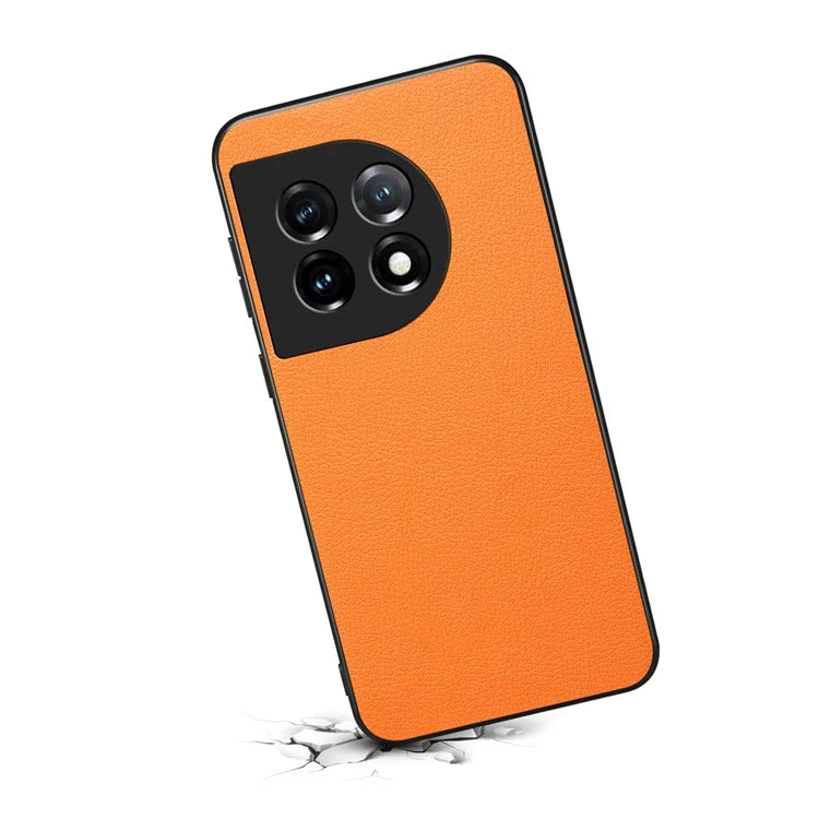 For OnePlus 11 5G Case PU Leather Coated PC+TPU Calf Textured Cover