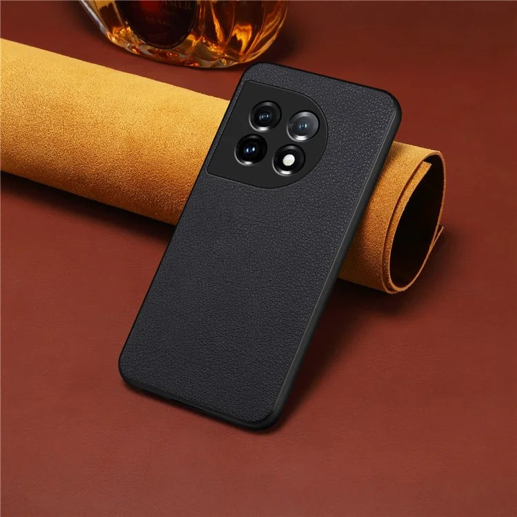 For OnePlus 11 5G Case PU Leather Coated PC+TPU Calf Textured Cover