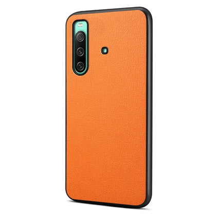 For Sony Xperia 10 IV 5G Case Calf Texture Drop-proof Leather Coated PC+TPU Cover