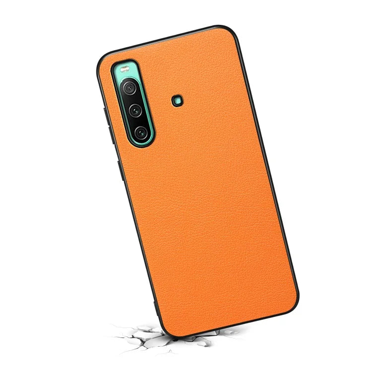 For Sony Xperia 10 IV 5G Case Calf Texture Drop-proof Leather Coated PC+TPU Cover