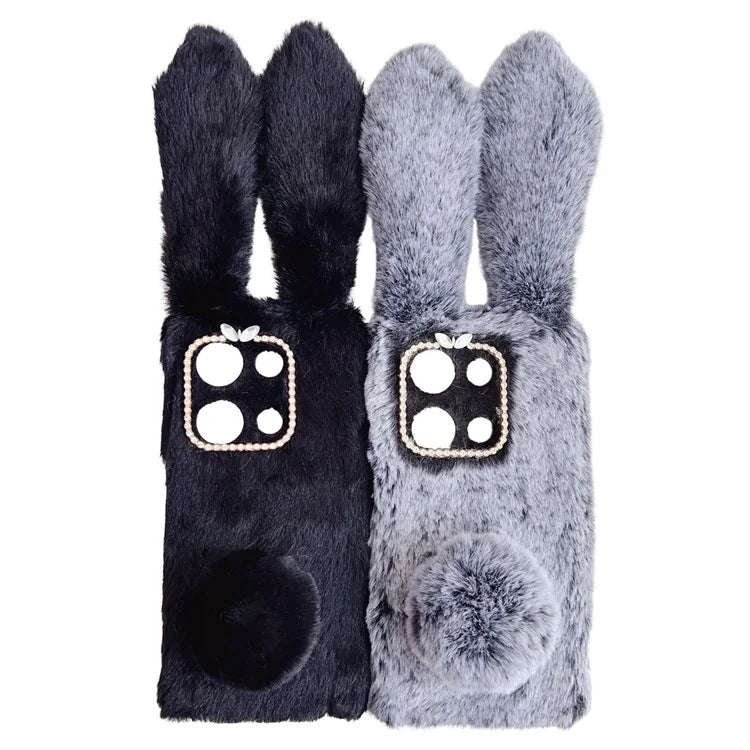 For Xiaomi Redmi Note 13 Pro 4G / Poco M6 Pro 4G TPU Case 3D Bunny Ears Furry Hairball Back Phone Cover